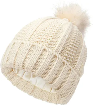 Womens Beanie with Pompom, Knit Beanie Hats for Women Winter and Fall, Fashionable Warm Winter Hats for Ladies