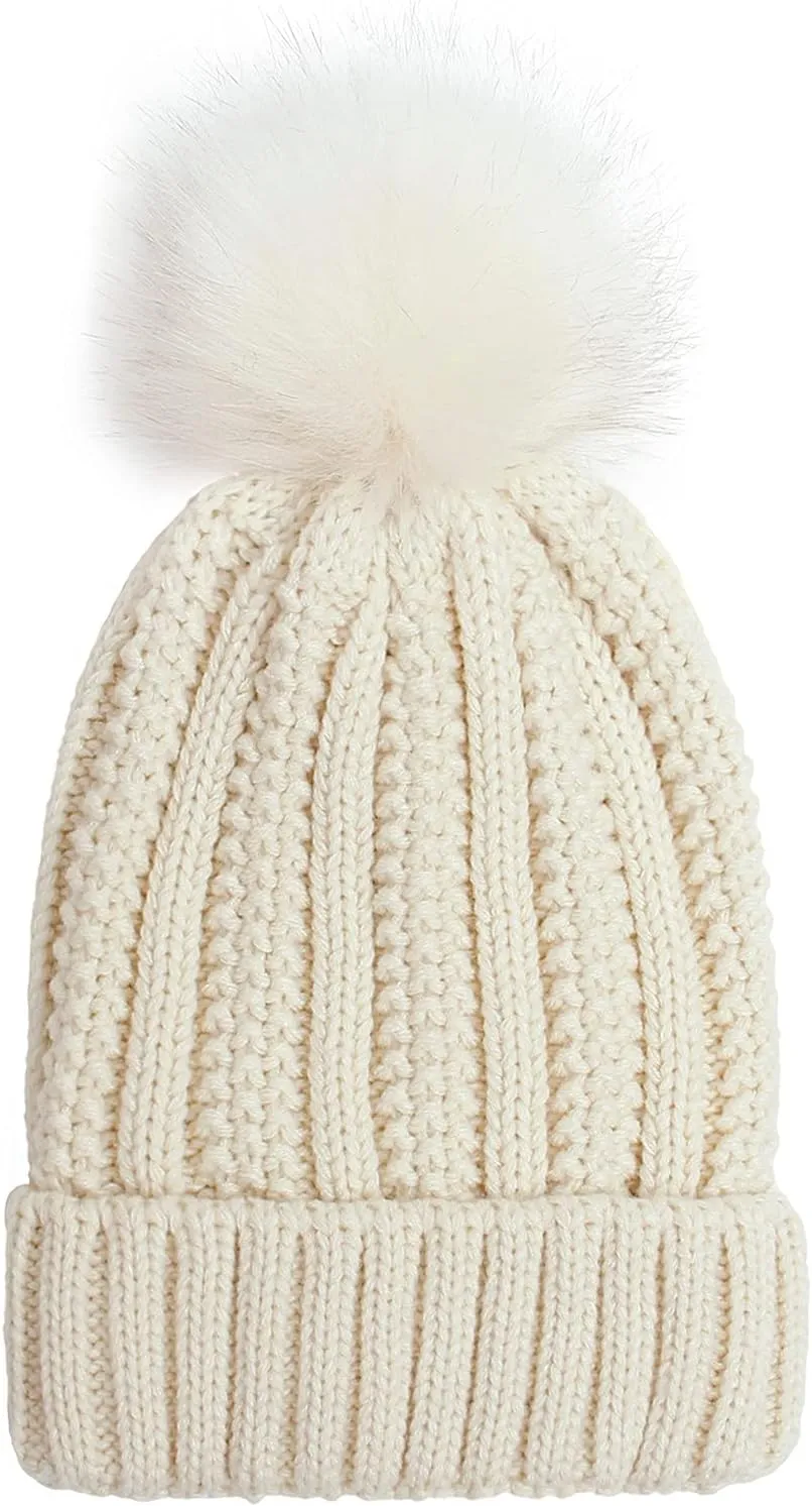 Womens Beanie with Pompom, Knit Beanie Hats for Women Winter and Fall, Fashionable Warm Winter Hats for Ladies