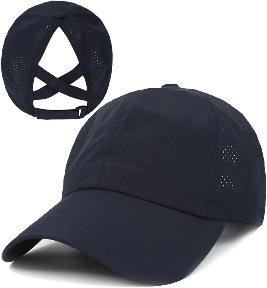 Womens Criss Cross Ponytail Baseball Cap Adjustable Messy Bun Mesh Quick Drying Hat