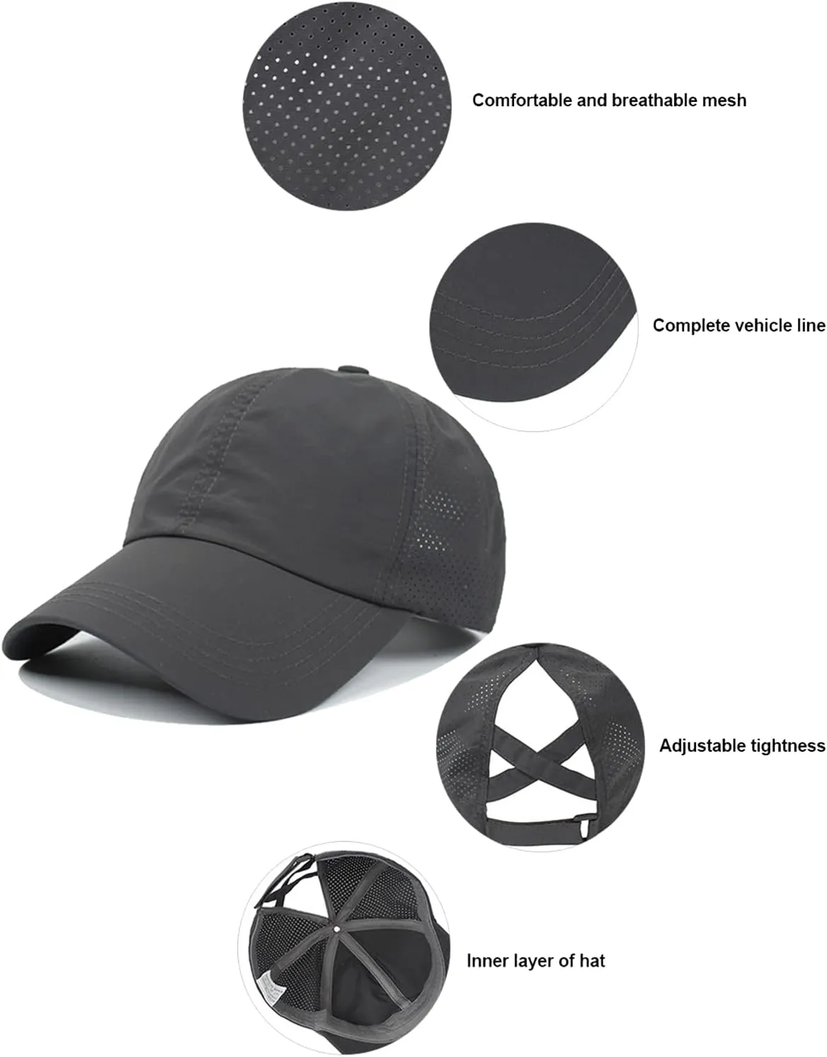 Womens Criss Cross Ponytail Baseball Cap Adjustable Messy Bun Mesh Quick Drying Hat