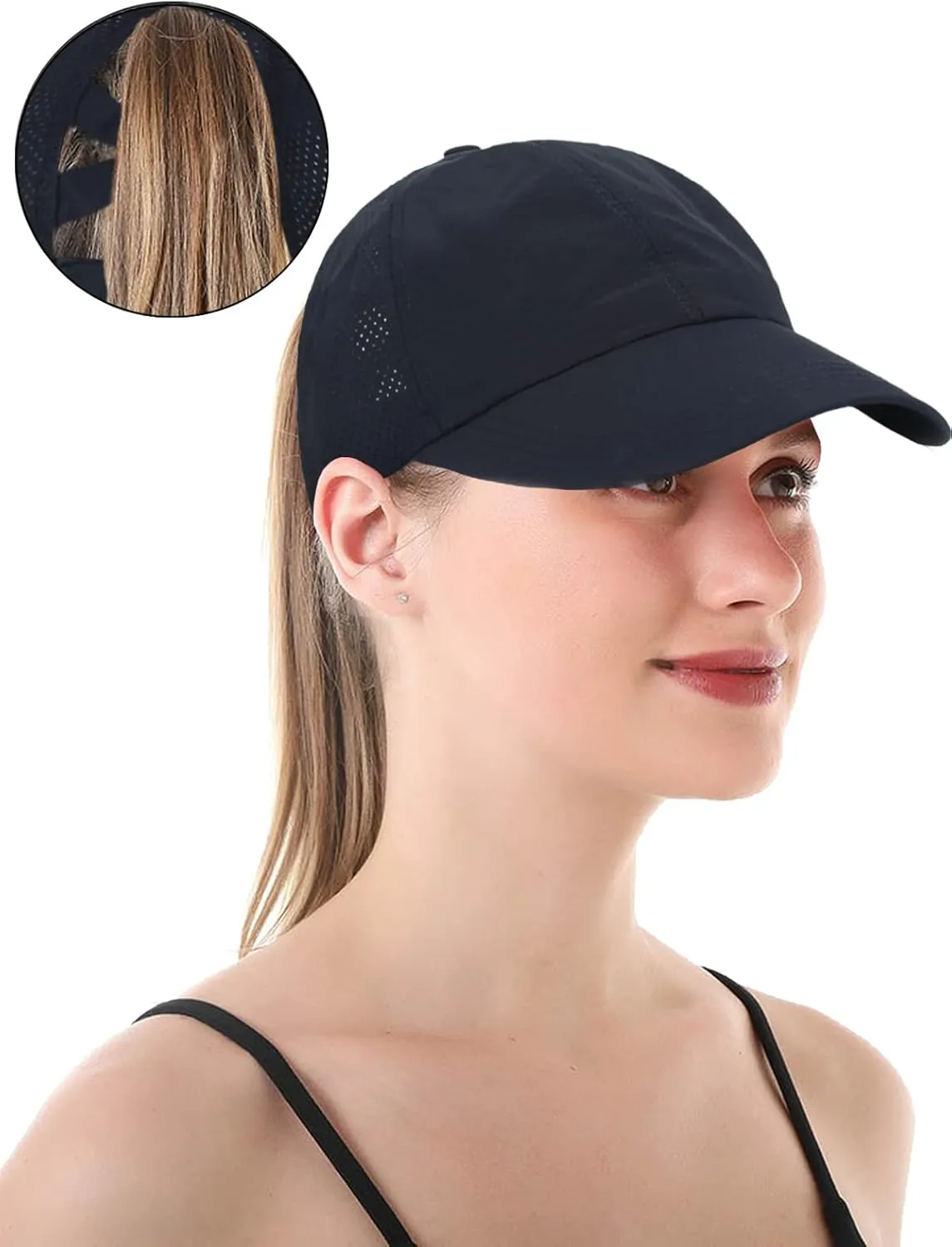 Womens Criss Cross Ponytail Baseball Cap Adjustable Messy Bun Mesh Quick Drying Hat