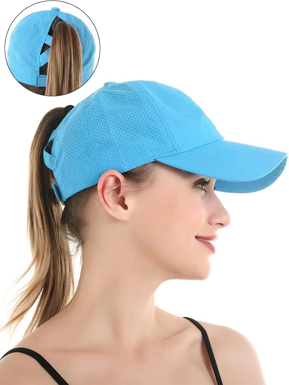 Womens Criss Cross Ponytail Baseball Cap Adjustable Messy Bun Mesh Quick Drying Hat
