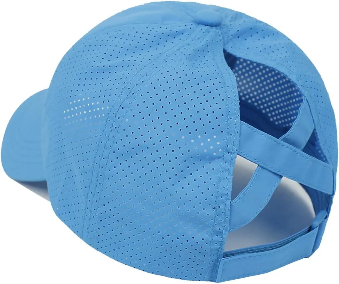 Womens Criss Cross Ponytail Baseball Cap Adjustable Messy Bun Mesh Quick Drying Hat