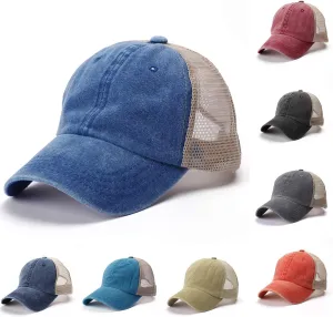 Women's Crisscross Ponytail Hat Washed Distressed Mesh Baseball Cap Dad Hat Ponytail Hat for Women