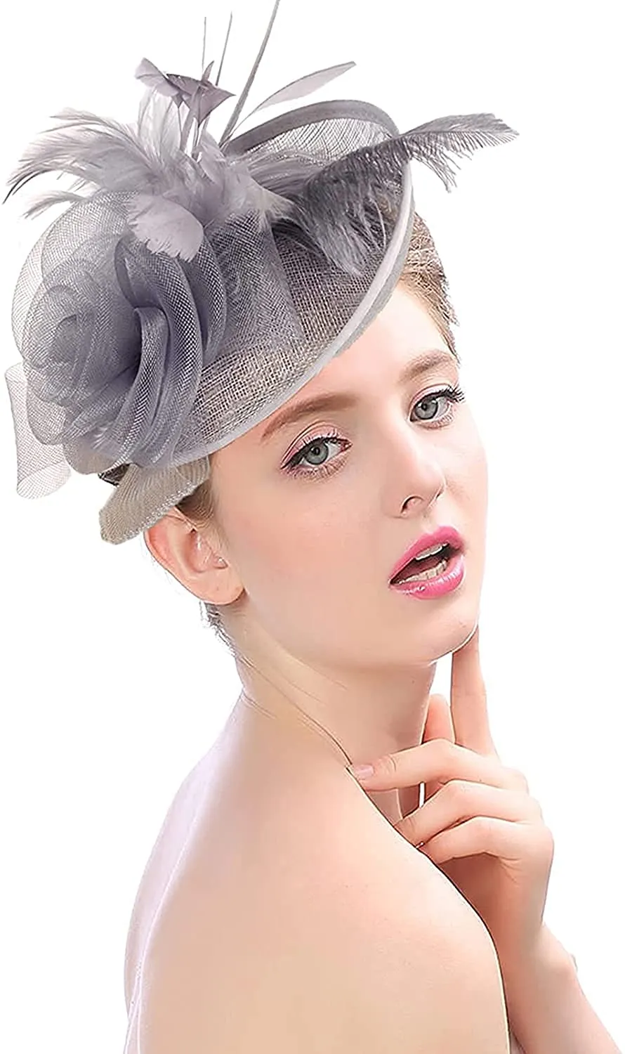 Women's Fascinator Vintage Bridal Wedding Veil Lace Feather Mesh Costume Headpiece