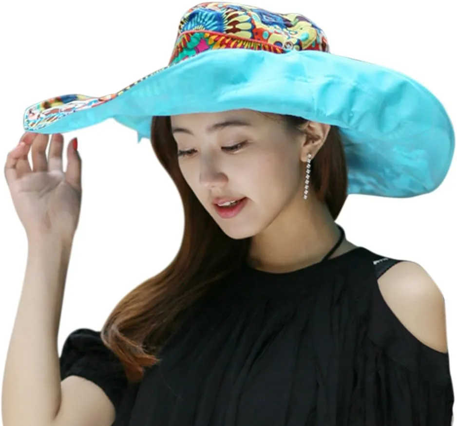 Women's Foldable Floppy Reversible Travel Beach Sun Visor Hat Wide Brim UPF 50 