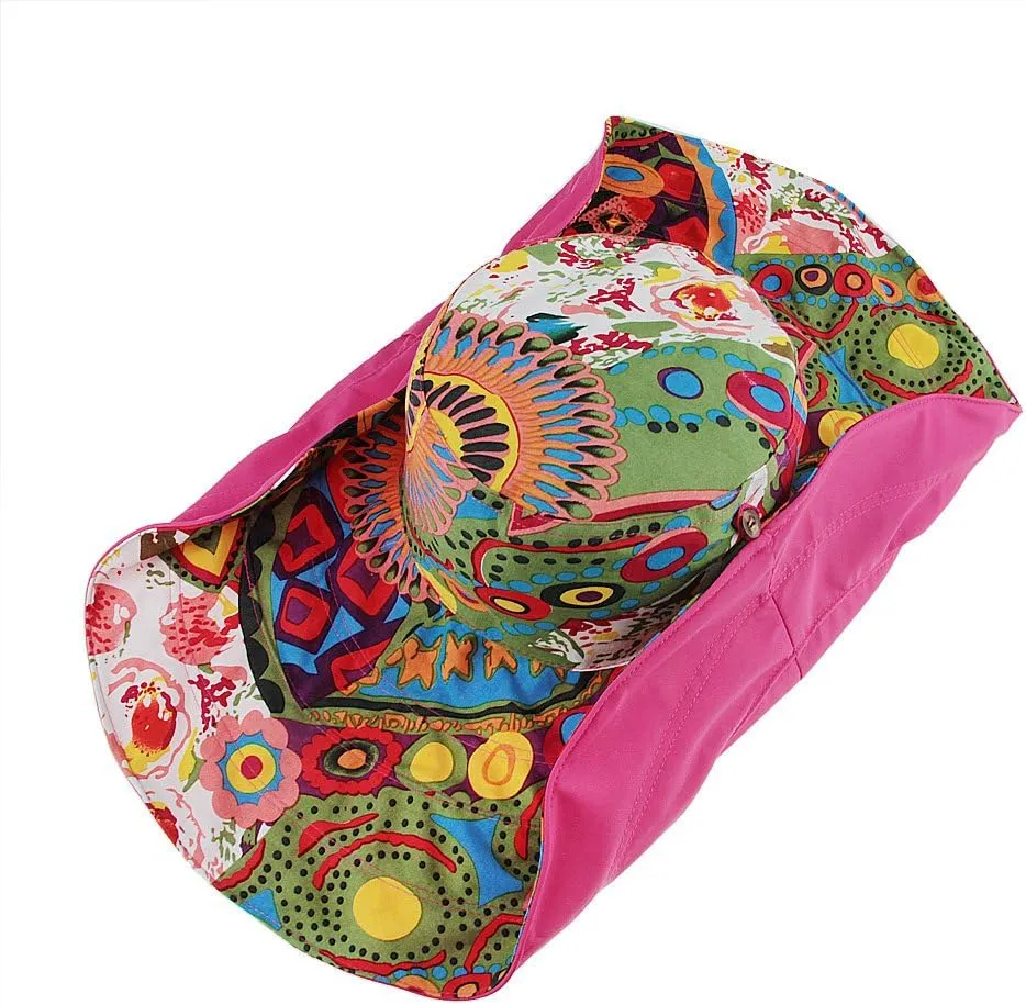 Women's Foldable Floppy Reversible Travel Beach Sun Visor Hat Wide Brim UPF 50 