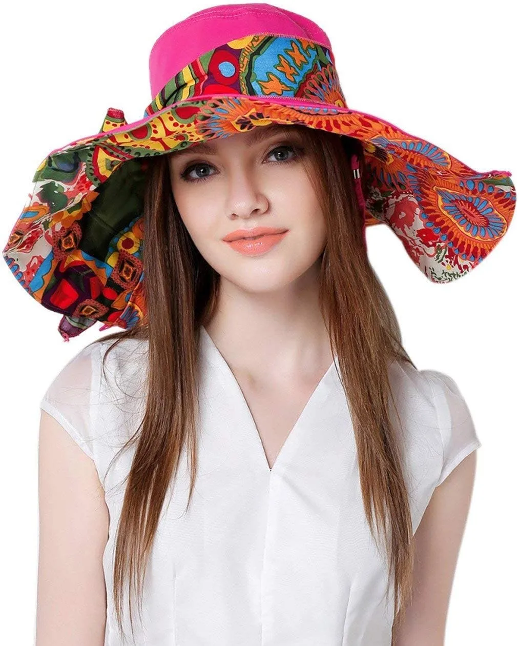 Women's Foldable Floppy Reversible Travel Beach Sun Visor Hat Wide Brim UPF 50 
