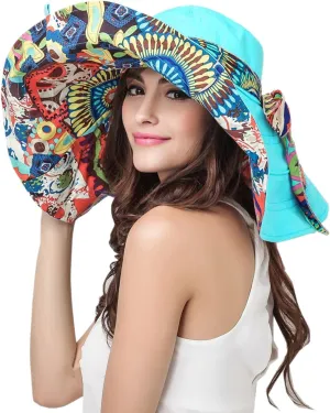 Women's Foldable Floppy Reversible Travel Beach Sun Visor Hat Wide Brim UPF 50 