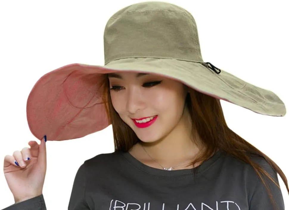 Women's Foldable Floppy Reversible Travel Beach Sun Visor Hat Wide Brim UPF 50 