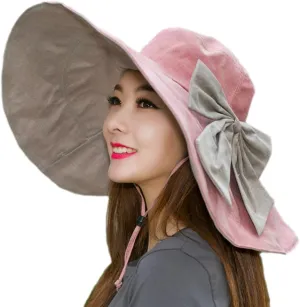 Women's Foldable Floppy Reversible Travel Beach Sun Visor Hat Wide Brim UPF 50 