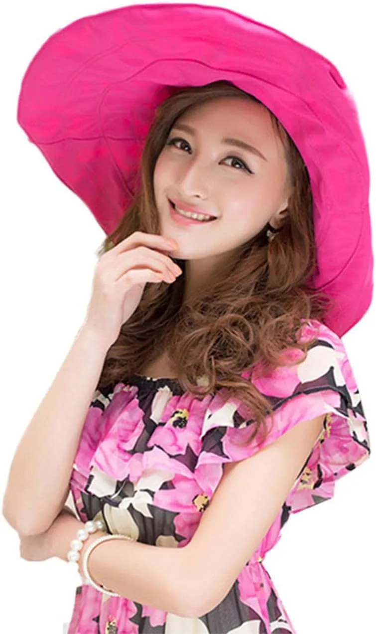 Women's Foldable Floppy Reversible Travel Beach Sun Visor Hat Wide Brim UPF 50 