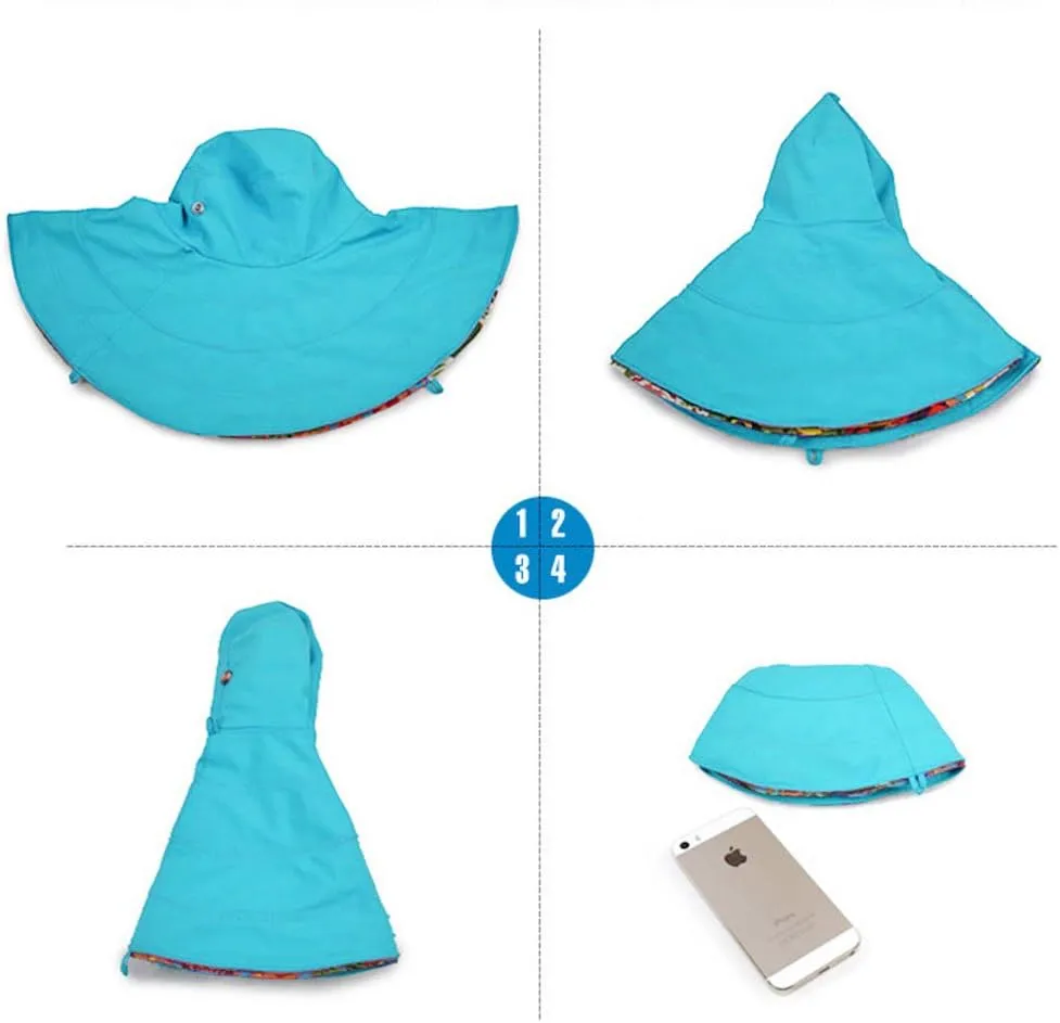Women's Foldable Floppy Reversible Travel Beach Sun Visor Hat Wide Brim UPF 50 