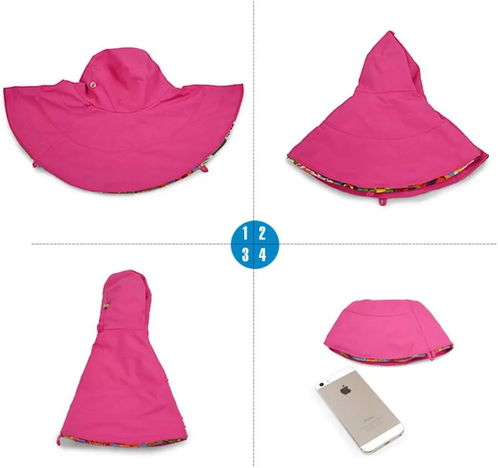 Women's Foldable Floppy Reversible Travel Beach Sun Visor Hat Wide Brim UPF 50 