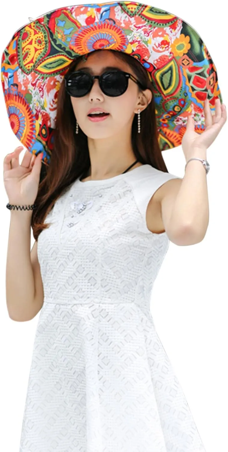 Women's Foldable Floppy Reversible Travel Beach Sun Visor Hat Wide Brim UPF 50 