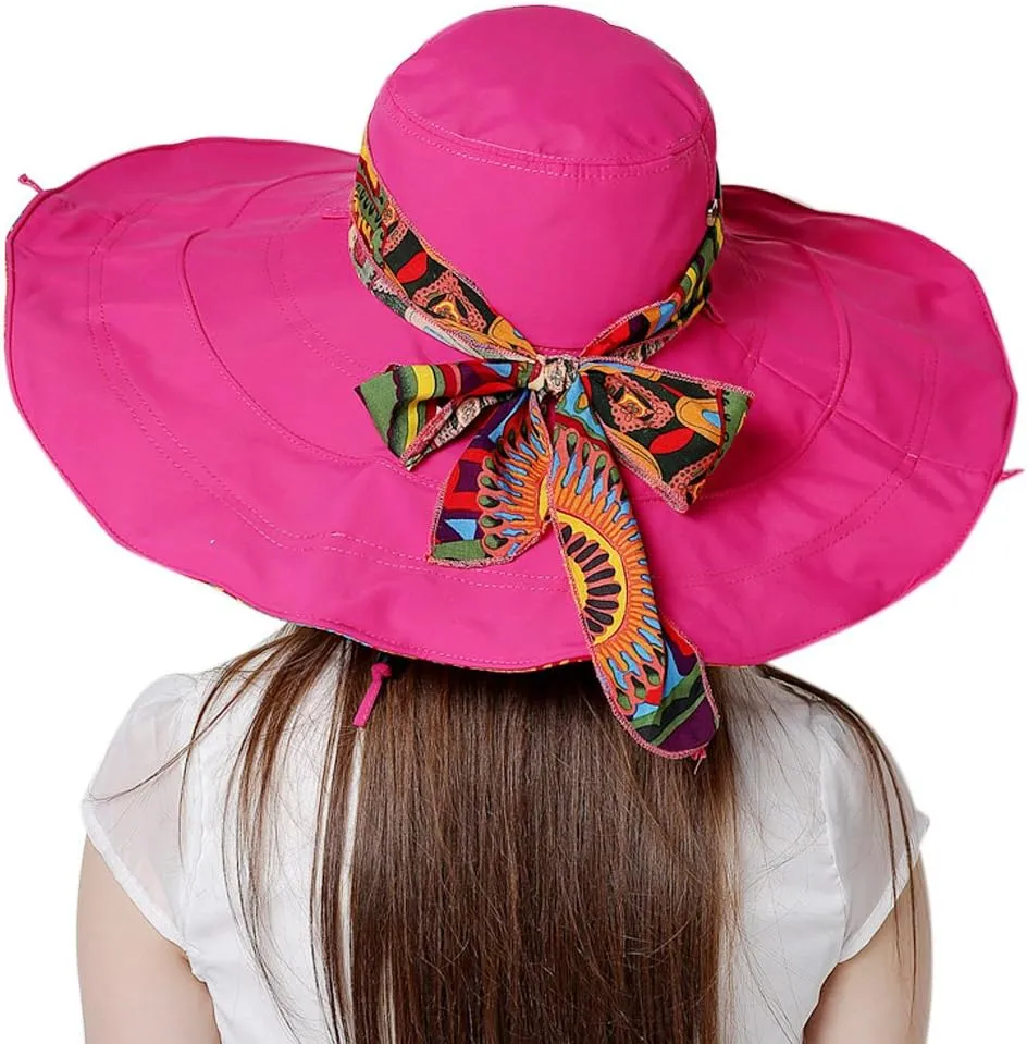 Women's Foldable Floppy Reversible Travel Beach Sun Visor Hat Wide Brim UPF 50 