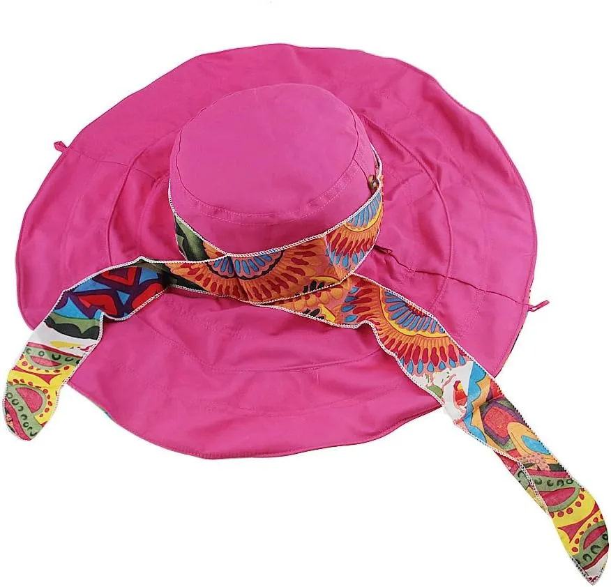 Women's Foldable Floppy Reversible Travel Beach Sun Visor Hat Wide Brim UPF 50 