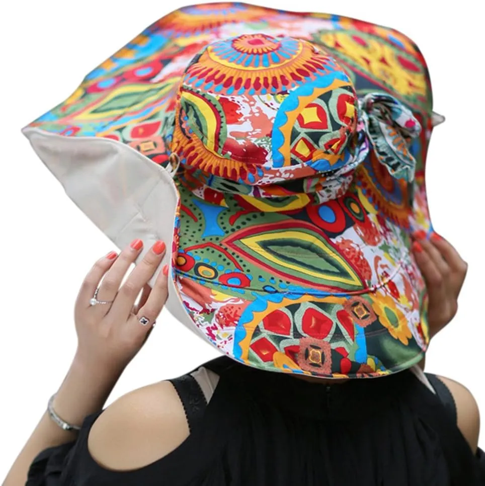 Women's Foldable Floppy Reversible Travel Beach Sun Visor Hat Wide Brim UPF 50 