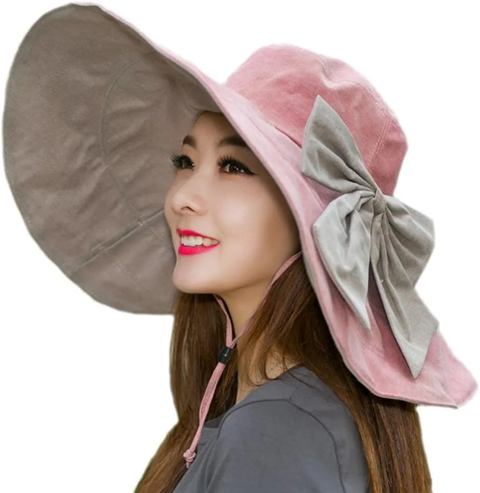 Women's Foldable Floppy Reversible Travel Beach Sun Visor Hat Wide Brim UPF 50 