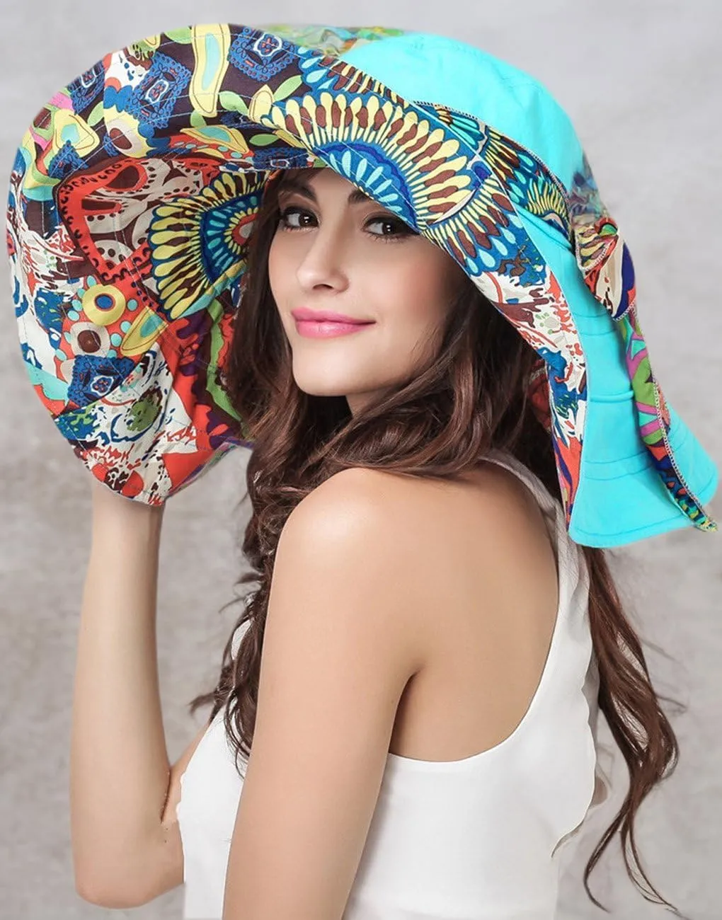 Women's Foldable Floppy Reversible Travel Beach Sun Visor Hat Wide Brim UPF 50 