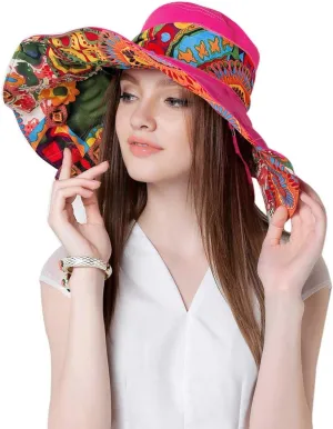 Women's Foldable Floppy Reversible Travel Beach Sun Visor Hat Wide Brim UPF 50 