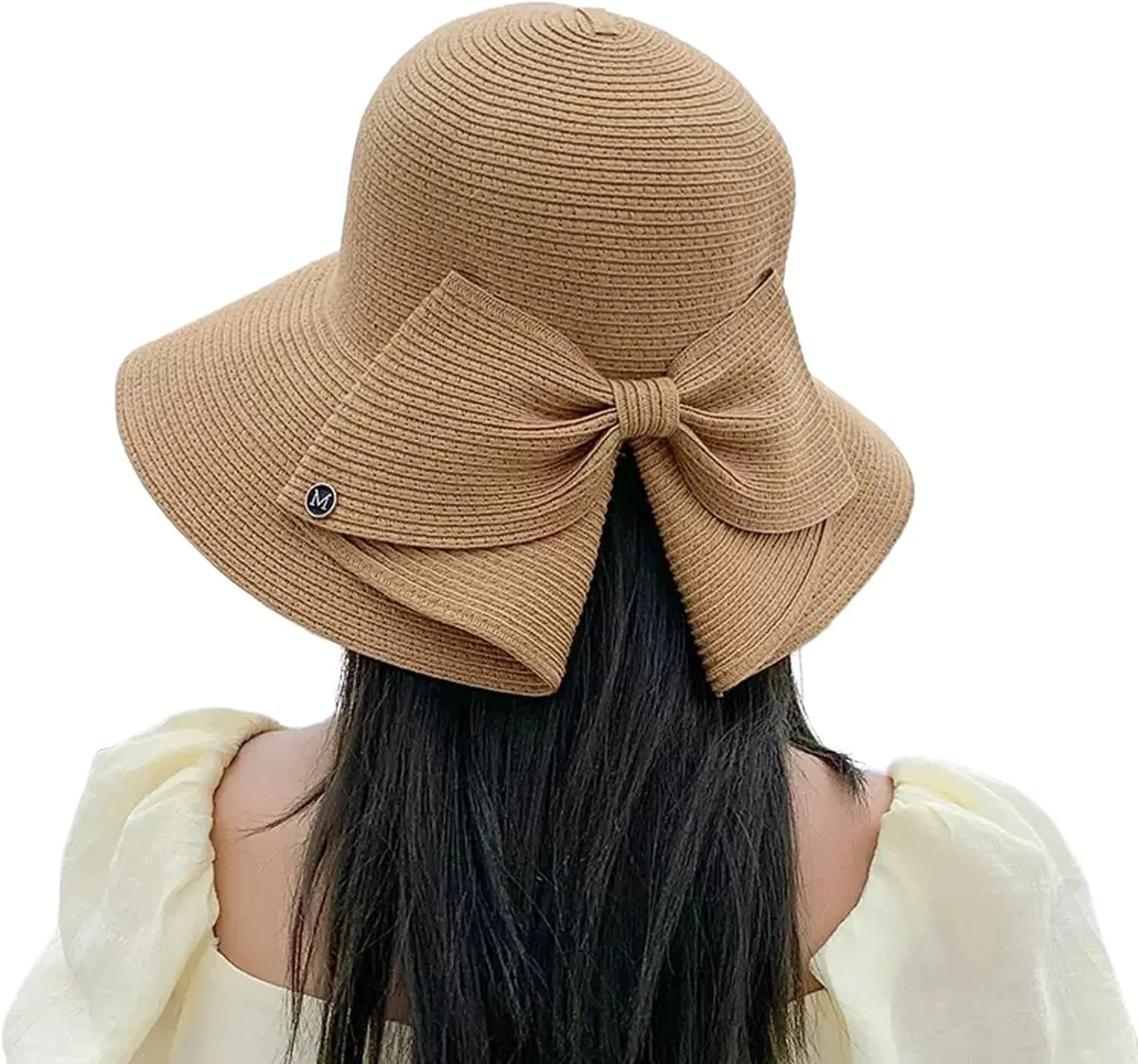 Womens Foldable Wide Brim Foldable Wide Brim Floppy Straw Beach Sun Hat Summer Cap with Bowknot for Women Girls
