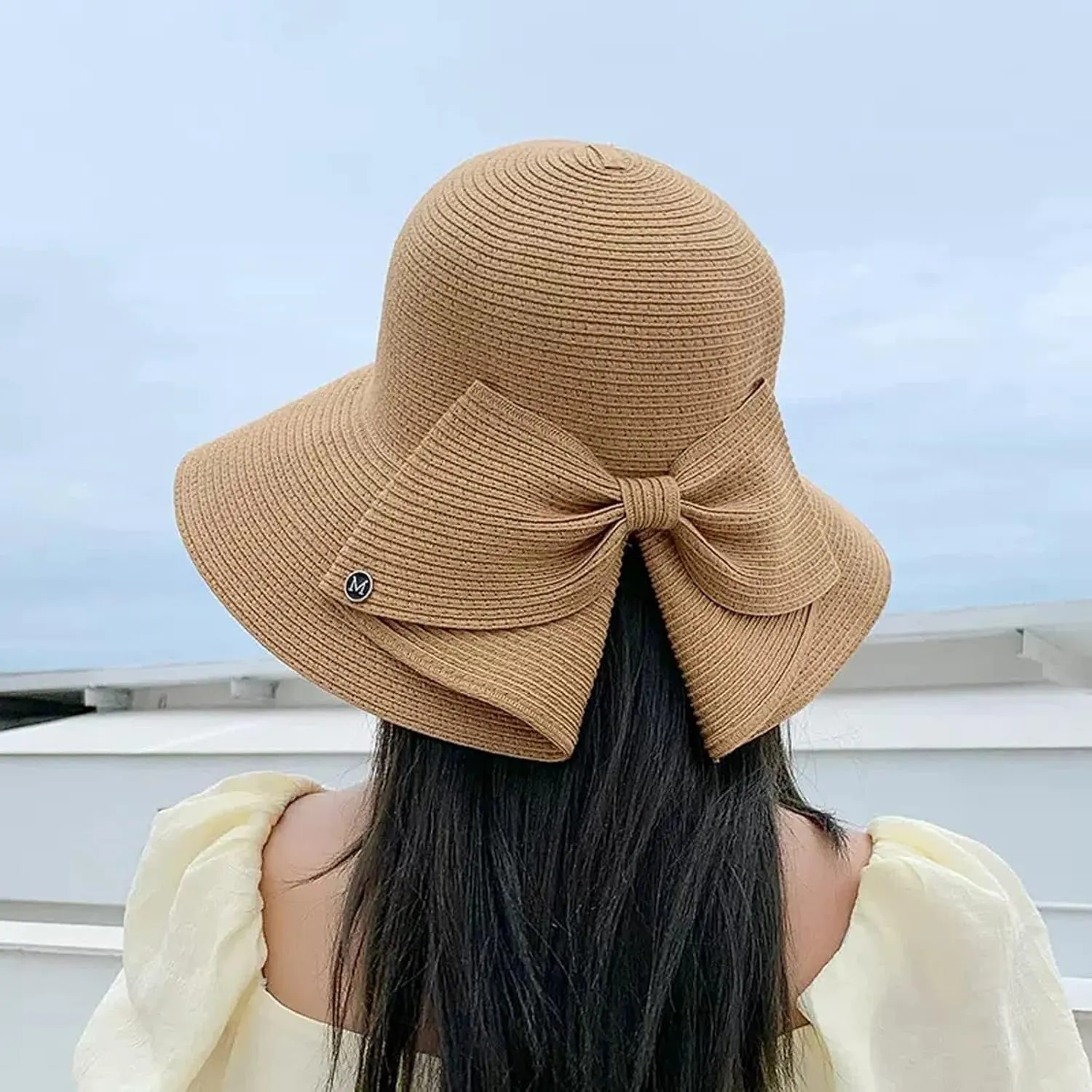 Womens Foldable Wide Brim Foldable Wide Brim Floppy Straw Beach Sun Hat Summer Cap with Bowknot for Women Girls