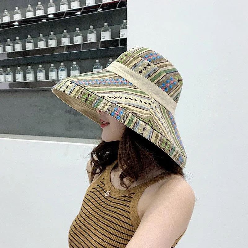 Women's Hat Bucket Hat Big Brim Double-Sided Women's Sun Hat