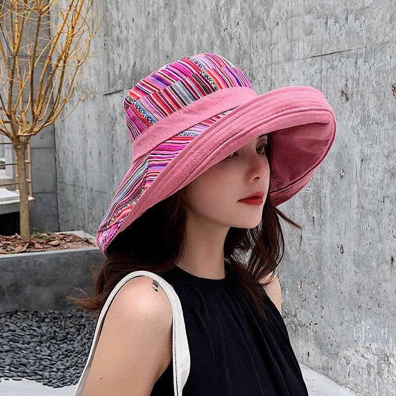 Women's Hat Bucket Hat Big Brim Double-Sided Women's Sun Hat