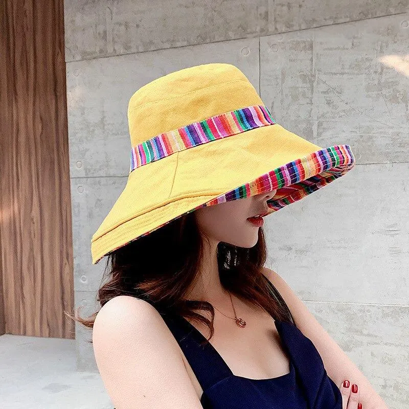 Women's Hat Bucket Hat Big Brim Double-Sided Women's Sun Hat