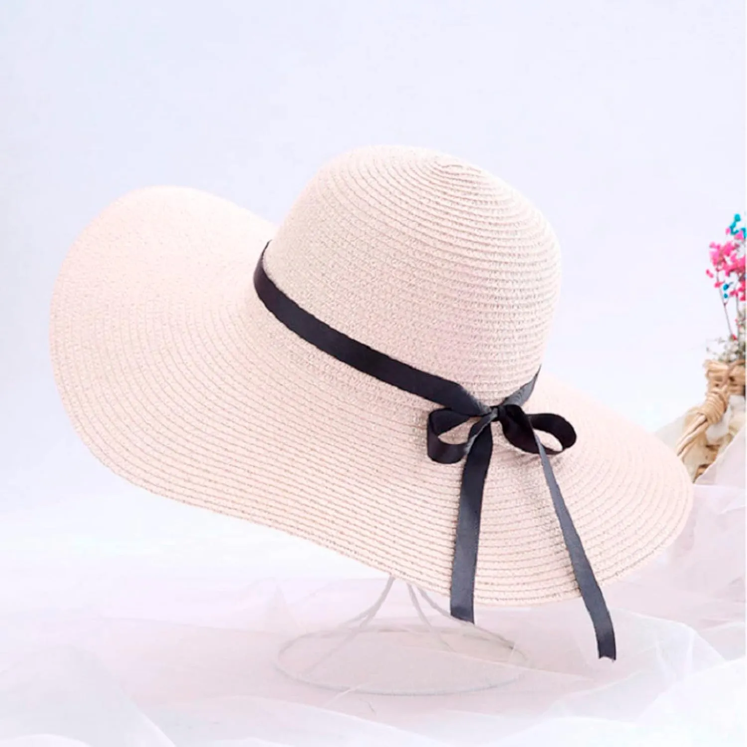 Womens Hat Wide Brim Floppy Beach Sun Hat for Women UPF 50  Vacation s Birthday Easter