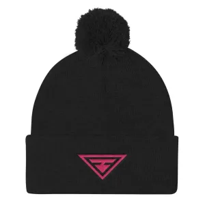 Women's Hero Pom Pom Knit Hat in Black & Pink