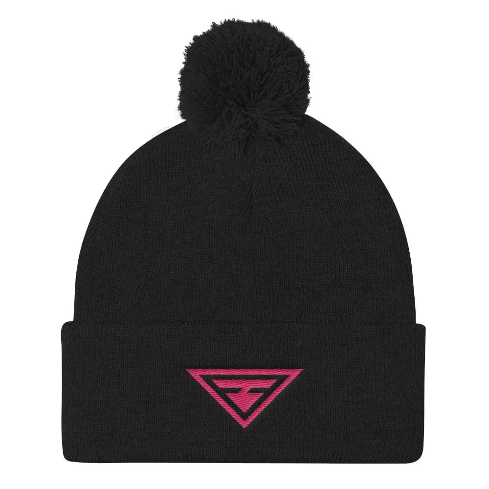 Women's Hero Pom Pom Knit Hat in Black & Pink