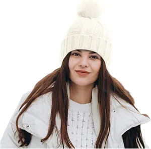 Women's Knit Beanie Hat with Faux Fur Pom Pom Satin Lined Winter Thick Warm Caps Solid Soft Roll up Skull Ski Caps