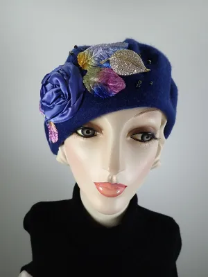 Womens light navy blue beret. French Beret Hat. Felted Wool tam hat. Womens soft Casual Hat. Classic warm travel beret for women.