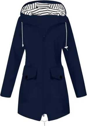 Women's Long Hooded Rain Jacket Outdoor Hiking Raincoat Raincoat Windbreaker Lightweight Hooded Jackets Trench Coats