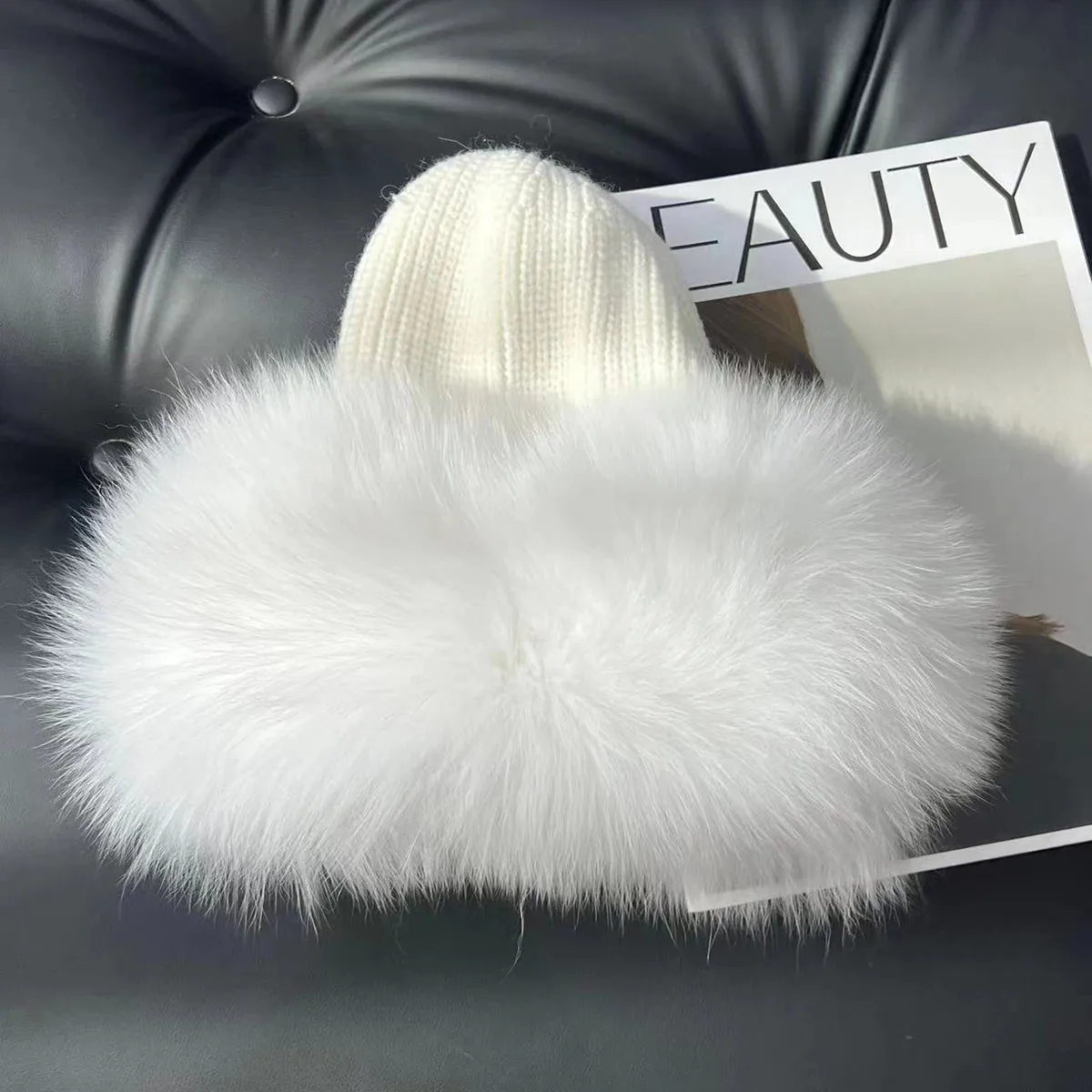 Women’s Natural Fox Fur Fedora Fluffy Warm Winter Knitted Fur Hat