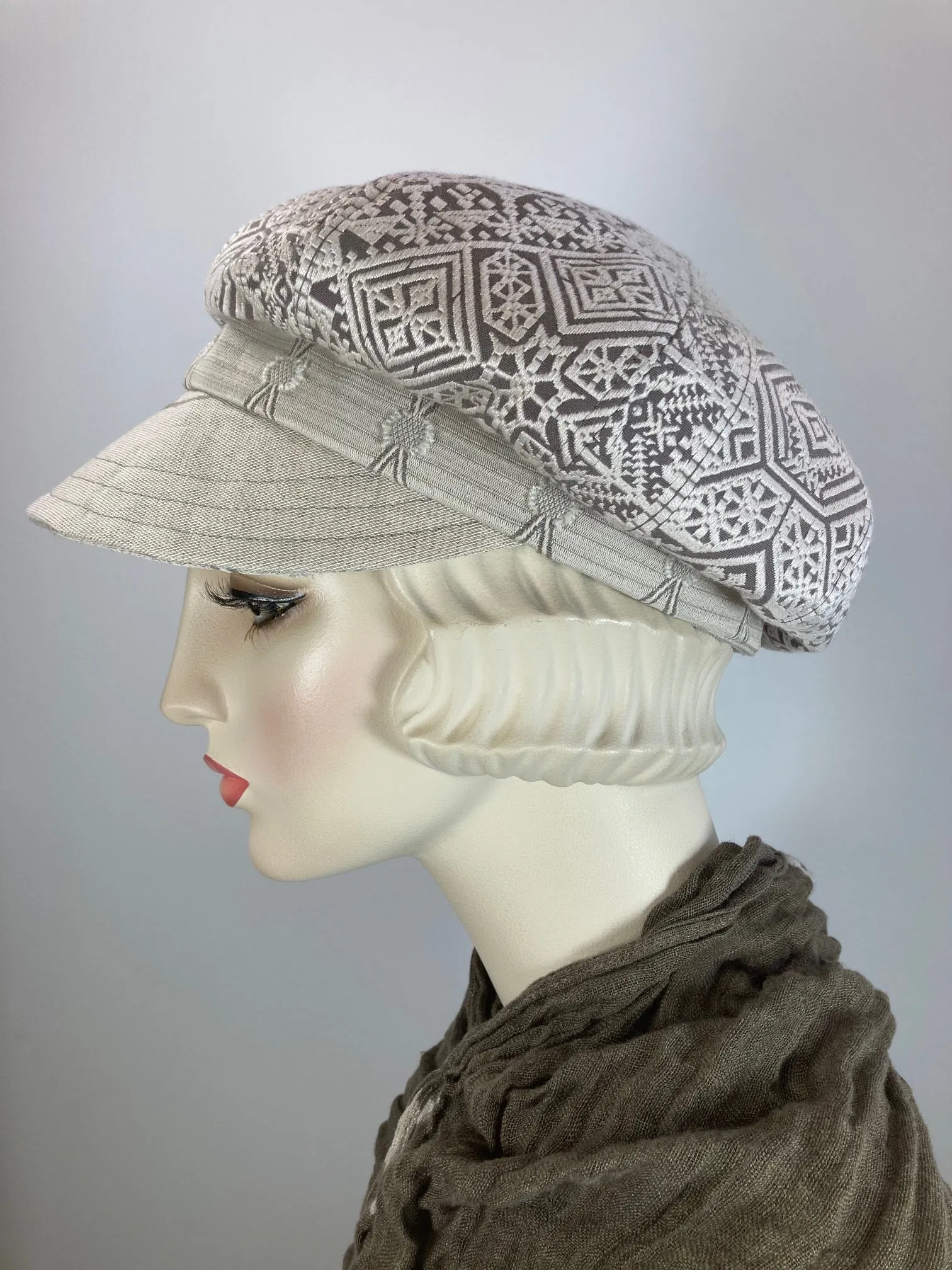 Womens neutral sustainable fabric Newsboy hat. Ladies Summer Newsboy Visor Cap. Soft Travel Fabric Sustainable fashion apple paperboy hat.