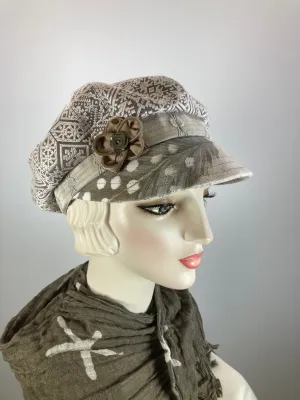 Womens neutral sustainable fabric Newsboy hat. Ladies Summer Newsboy Visor Cap. Soft Travel Fabric Sustainable fashion apple paperboy hat.