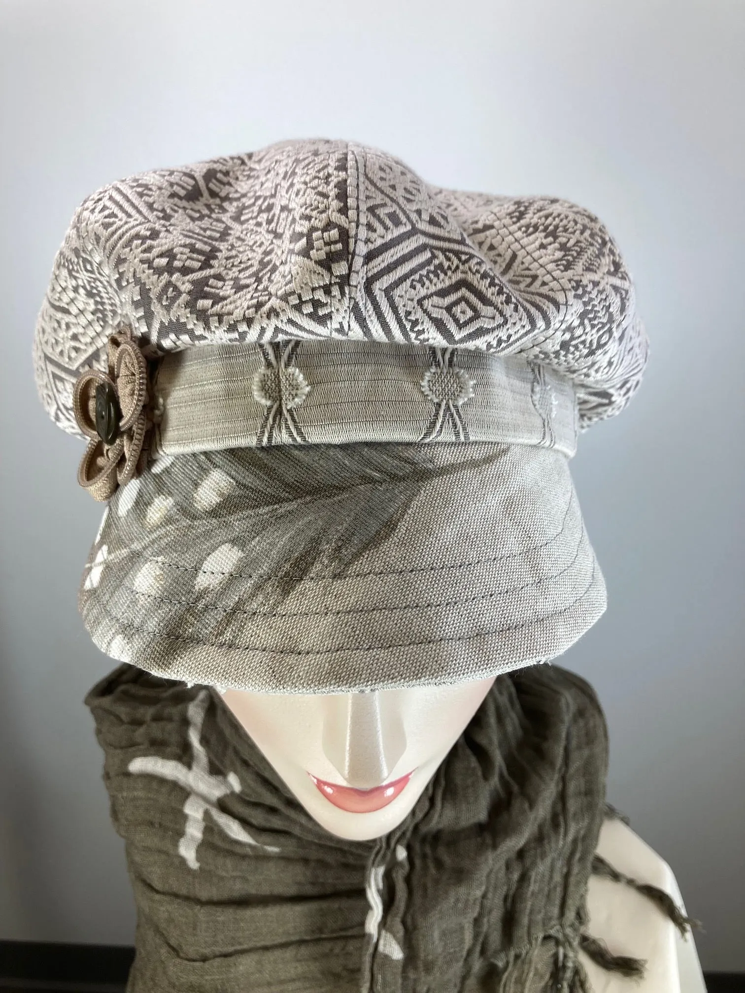Womens neutral sustainable fabric Newsboy hat. Ladies Summer Newsboy Visor Cap. Soft Travel Fabric Sustainable fashion apple paperboy hat.