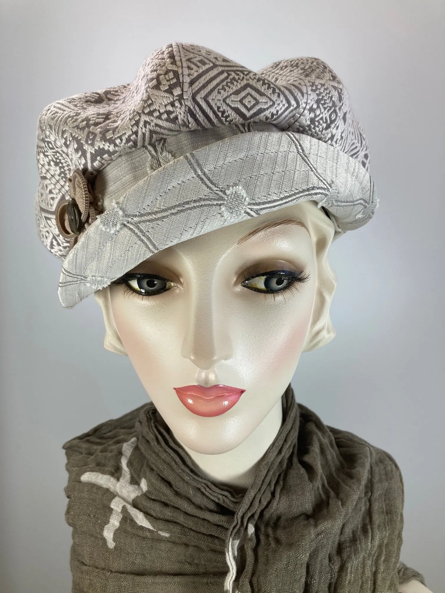 Womens neutral sustainable fabric Newsboy hat. Ladies Summer Newsboy Visor Cap. Soft Travel Fabric Sustainable fashion apple paperboy hat.