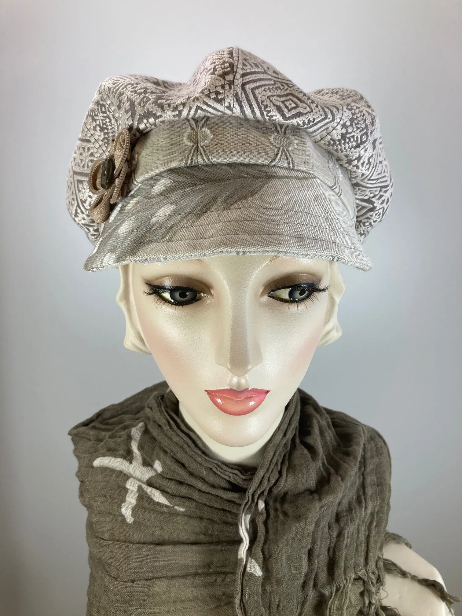 Womens neutral sustainable fabric Newsboy hat. Ladies Summer Newsboy Visor Cap. Soft Travel Fabric Sustainable fashion apple paperboy hat.