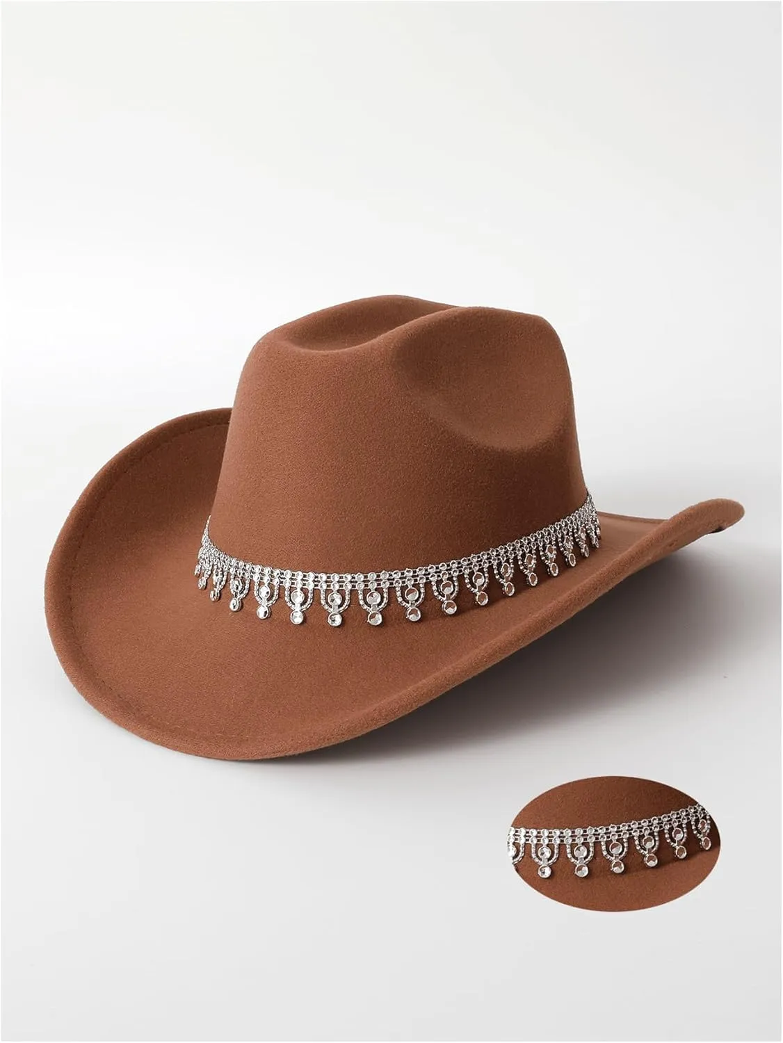 Women's Rhinestone Sequin Fedora Cowboy Hat Boho Western Wide Brim Cowgirl Hats