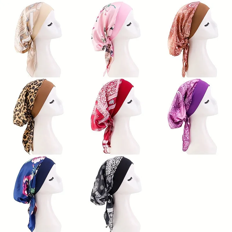 Women's Satin Printed Turban Caps - 2pcs