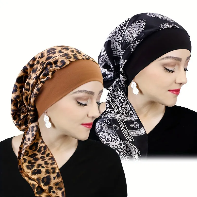 Women's Satin Printed Turban Caps - 2pcs