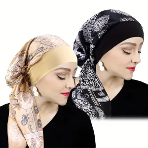 Women's Satin Printed Turban Caps - 2pcs