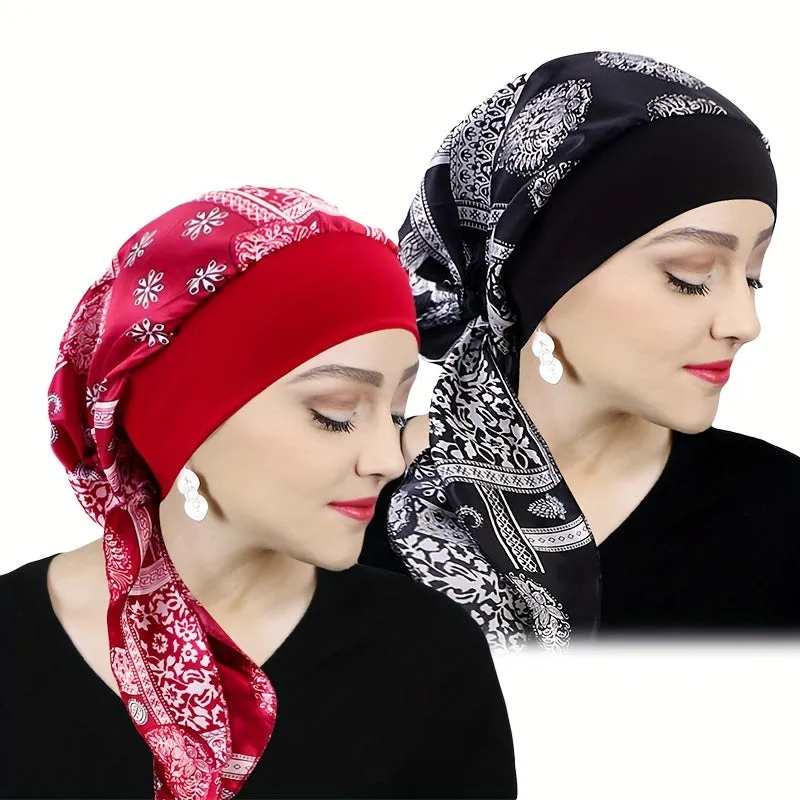 Women's Satin Printed Turban Caps - 2pcs