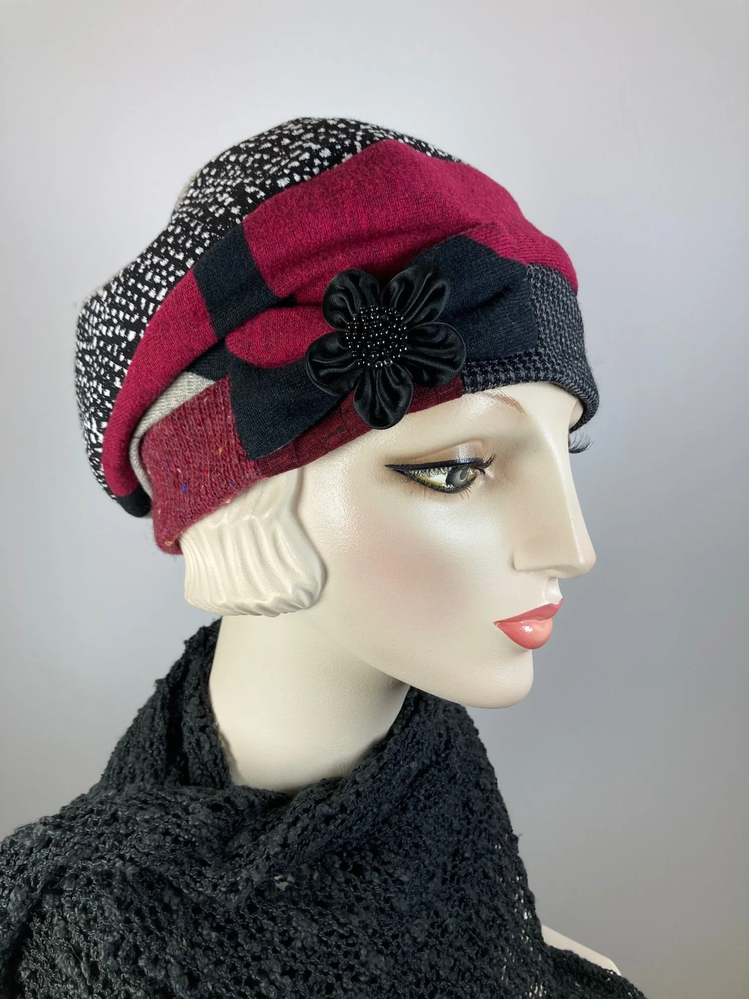 Womens Slouchy Beret. Knit black gray pink burgundy Hat. Slouch Hat. Boho chic casual hat. Ladies comfy travel hat. Stylish soft fabric hat.