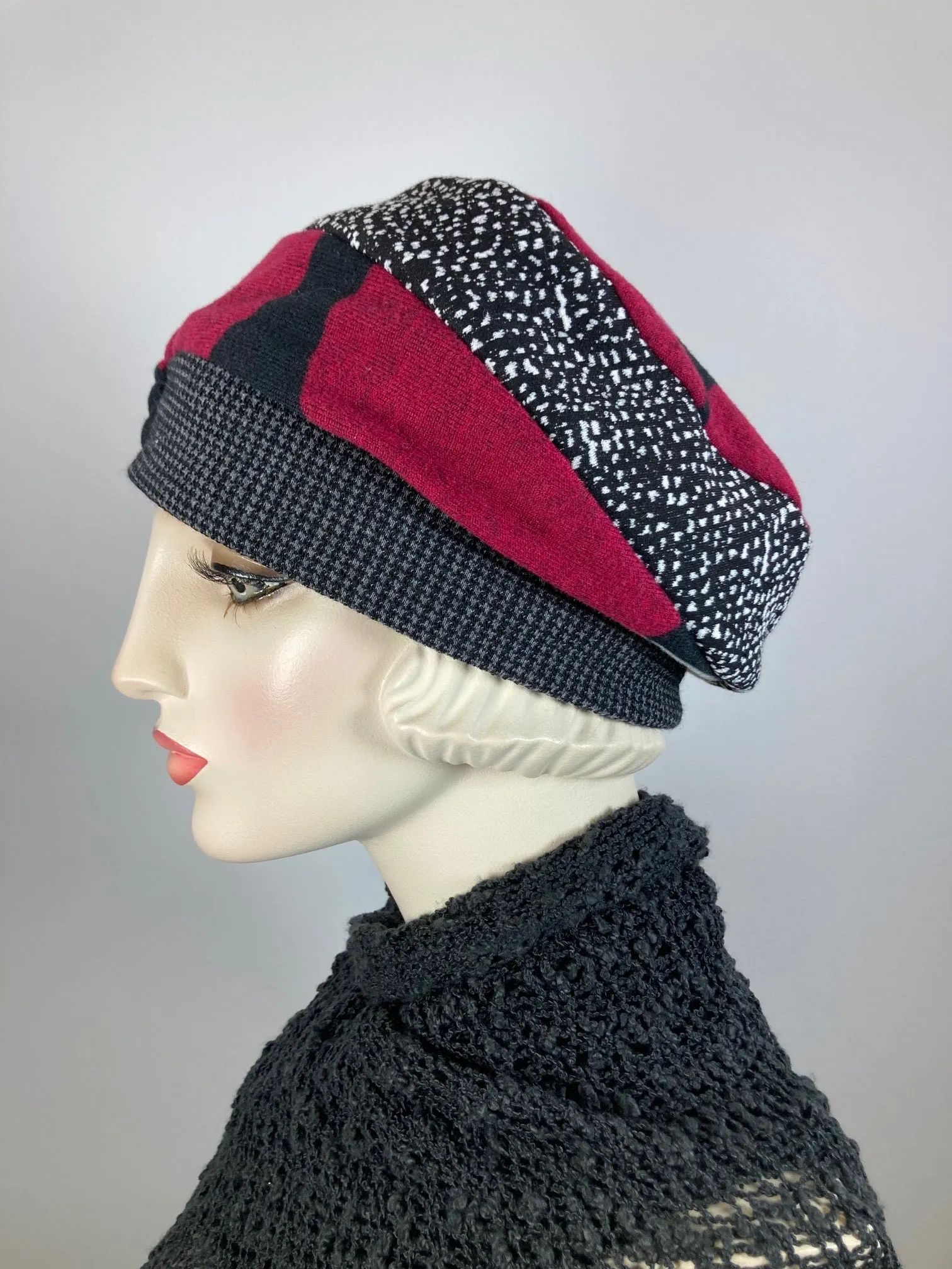 Womens Slouchy Beret. Knit black gray pink burgundy Hat. Slouch Hat. Boho chic casual hat. Ladies comfy travel hat. Stylish soft fabric hat.