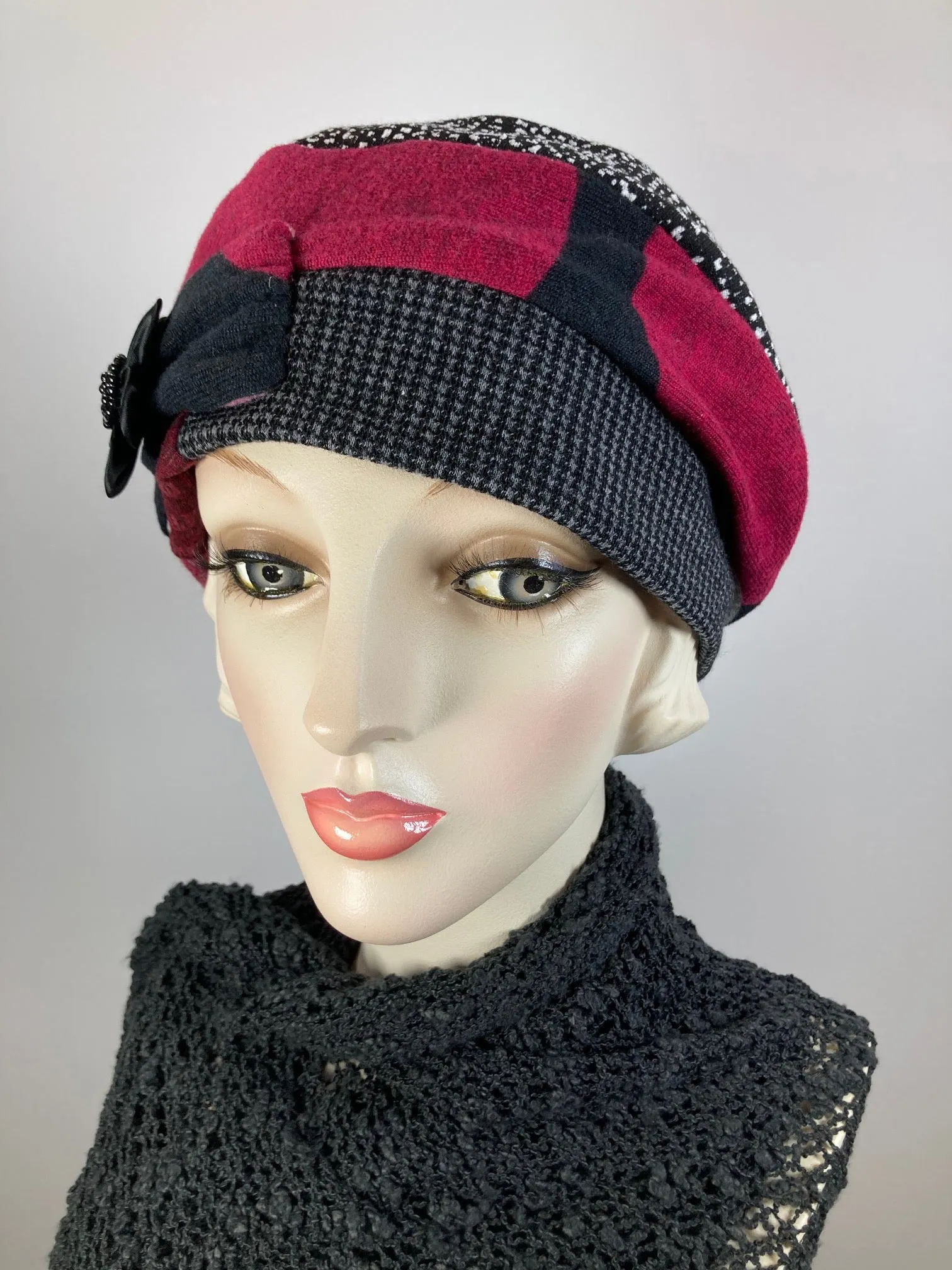 Womens Slouchy Beret. Knit black gray pink burgundy Hat. Slouch Hat. Boho chic casual hat. Ladies comfy travel hat. Stylish soft fabric hat.